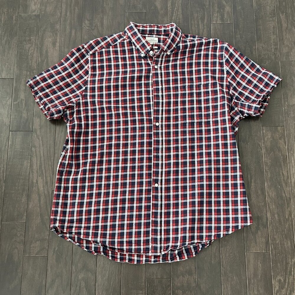 Next Red, White & Blue Check XXL Men's Short-Sleeve Shirt  100% Cotton - Picture 8 of 10
